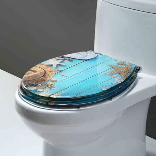 Soft Close Toilet Seat, Resin Toilet Seat with Soft Close for U/V/O Type Toilet Multicolor 36x42cm(Blue)