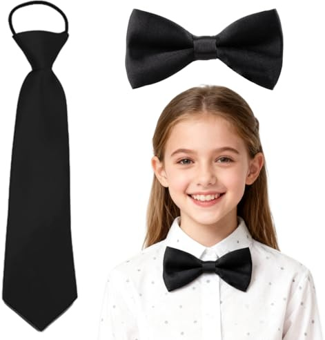 YAZWUR Ensemble Cravate et Nœud Papillon pour Enfants, Pré-noués et Réglables pour Garçons, Idéal pour Cérémonies et Fêtes (Noir)