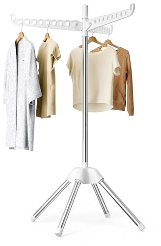 Clothes Airer,Foldable Clothes Drying Rack With 3 Rotatable Arms Rack 154cm | White 360° Rotatable Clothes Airer & Foldable Clothes Drying Rack with 3 arms, No Assembly Needed, Made of Sturdy Plastic