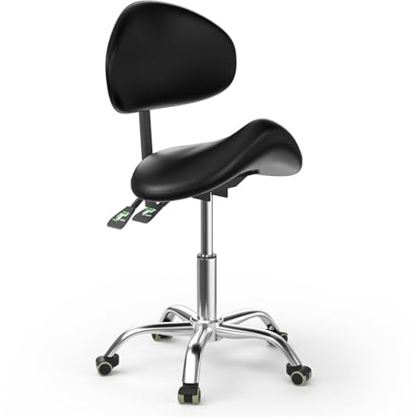 LQVAIPT Taburete de salón con Ruedas de Altura Ajustable, Silla de Montar for Taburete de Trabajo de Peluquero, Taburete con Ruedas con Soporte for la Espalda, for taburetes de Oficina de Trabajo