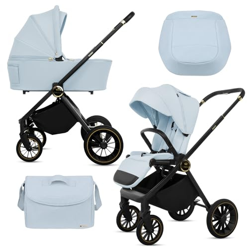 BabyLux® Passeggino 2in1 Rosso, Set Pieghevole di Passeggino Leggero Combinati con Navicella, Seggiolino Sportivo, Borsa Fasciatoio e altri Accessori, 4 Posizioni, 0-22 kg, protezione UV 50+