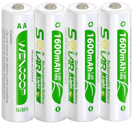 4 Pack AA Rechargeable Batteries for Solar Lights | 1600mAh 1.2V NiMH | Precharged | Low Self-Discharge | Reusable for Garden, Pathway, Patio, Deck, Fence & String Lights
