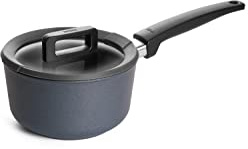 Woll 918CP Guss Topf Concept Plus Stielkasserolle 18 cm, 9 cm hoch mit Deckel, 2 L mit festen Griff, Schwarz, Anthrazit