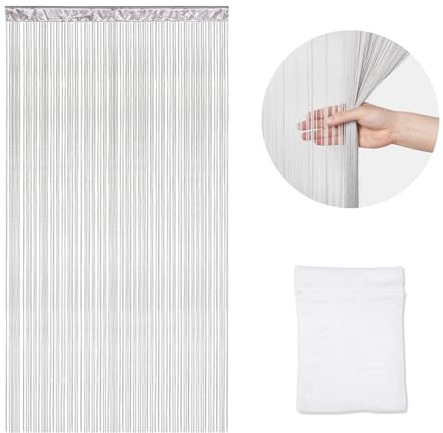 Victoria M. Leonora Cortina de Hilos para Puertas, Divisor de Habitaciones con Bolsillo para Barra, Lavable, Acortable, 100 x 245 cm, Gris Claro