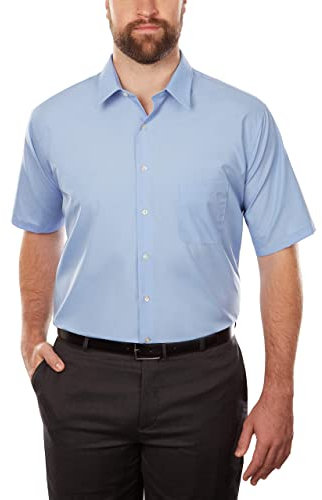 Van Heusen Men's Fit Short Sleeve Dress Shirts Poplin Solid (Big and Tall), Cameo Blue, 22 Neck