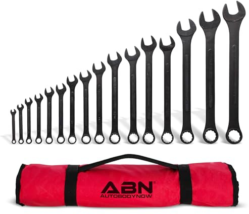 ABN Standard Wrenches Set - 16 Piece SAE Combination Wrench Set 1/4in to 1-1/4in SAE Wrench Set with Roll Up Pouch