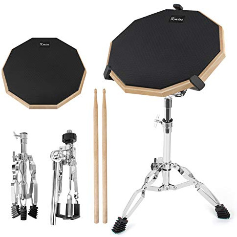 Kmise Drum Practice Kit with Snare Drum Stand and Drumsticks 12 Mute Double Sided Silent with Stand and Drumsticks