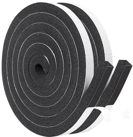 Yotache Dichtungsklebeband 12mm(B) x 12mm(D) mit hoher Dichte, Türdichtung Fenste super klebrig Schaumstoff Klebeband für Stoßschutz Klimaanlage Flammhemmendes Dichtungsband (2 Rollen je 2m lang)