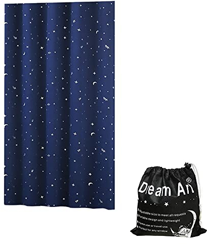 Dream Art Rideau Occultant Portable avec Ventouses, Stores Temporaires Ajustables pour Chambre de Bébé, Voyage, Bureau, Hôtel, 1 Pièce 132x183cm, Bleu avec Lune Argentée et Étoiles