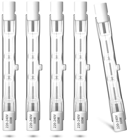 Klarlight 5 Pack 80W R7s Halogen Bulbs 78mm, Dimmable Warm White 2800K T3 J78 Double Ended Linear Floodlights, 1390LM 230V Halogen Tungsten Bulbs for Work, Security, Ceiling Lights, Landscape Lights