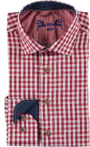 OS Trachten Herren Trachtenhemd mit extra Langen Ärmeln Merogu, Größe:45/46, Farbe:mittelrot