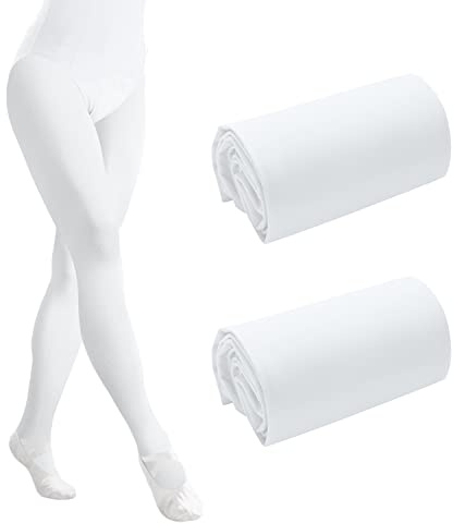 AIEX 2 Paia Collant da Danza Classica con Piede, Leggings Calza per Ragazze Bambini Donne Bambini Piccoli Pratica degli Studenti (Bianco, M)