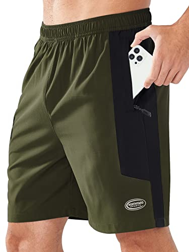 NORTHYARD Sporthose Herren Kurz Sport Shorts Schnelltrocknende Kurze Hosen Leichte Badehose Laufhose Trainingshose für Tennis Fitness mit Reißverschlusstasche, Armeegrün L