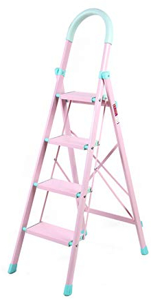 FLYIFE Tritthocker, Schwere Aluminium-Trittleitern, Supermarkt-The-Mall-Klappstufen, Für Drinnen Und Draußen, Heim-Trittleiter, 4-Stufen-Leiter/Pink/45X75X145Cm