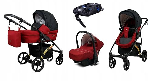 BabyLux® Carrito de Bebé Sistema de Viaje Set 4 en 1 - EcoLux - incl. Capazo, Silla de Paseo, Silla Coche, ISOFIX Base - Cochecito - con Bolso cambiador, Cubierta para la lluvia etc.