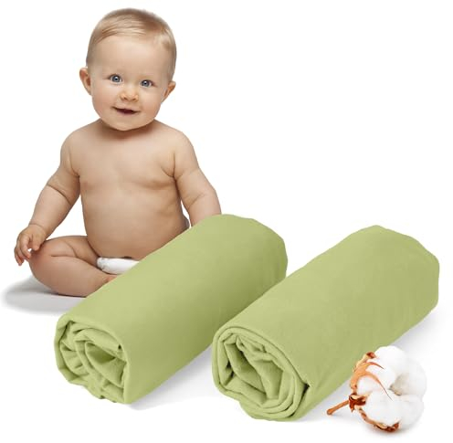 Dreamzie - 2er-Set Spannbettlaken 40x90 cm - Oeko-Tex Zertifiziert, 100% Baumwolle, atmungsaktives Spannbetttuch Jersey Baby, 150 g/m² - Grün