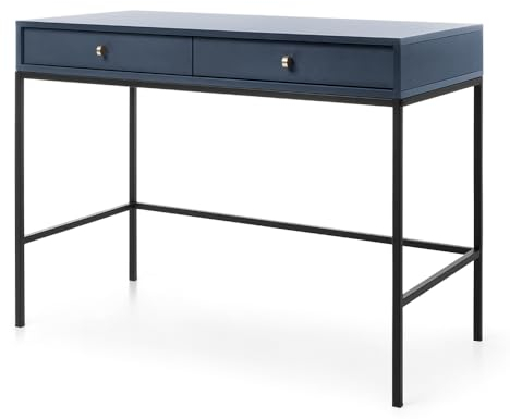 Lomadox Schminktisch Sekretär in blau, Fußgestell schwarz, Griffe goldfarben