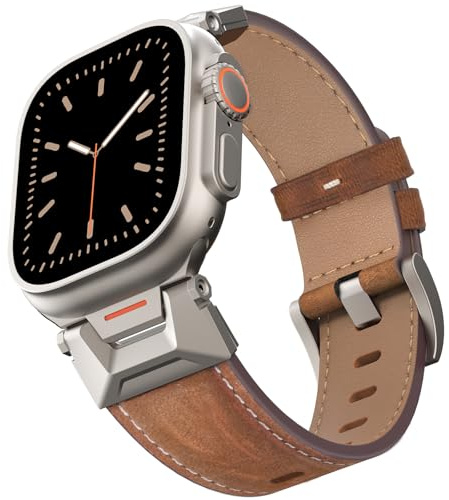 Bouixel Lederarmband kompatibel für Apple Watch Ultra 3 Armband 49mm 46mm 45mm 44mm 42mm, Echtes Leder Band mit Metallverbinder für iWatch Ultra 2/1 Series 11 10 9 8 7 6 5 4 3 SE