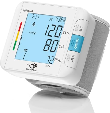 BerkeMed Blutdruckmessgerät Handgelenk Vollautomatische Blutdruck, 2 x 99 Speicher, Großes LED Dispaly mit Arrhythmie-Erkennung,Genaue Messung, Manschettensitzkontrolle(Weiß)…