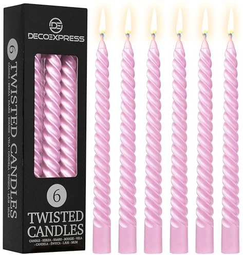 DECO EXPRESS Candles, Pack of 6 Dinner Candles, Non Drip Twisted & Non Scented, Long 6 Hours Burning Time, Cosy Home Decor, Valentine’s Day & Mother’s Day Gifts (Rose Gold, Pack of 6)