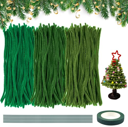 3 Styles Cleaner for Craft and Pipe, ABOUT 300 Pcs Chenille Stem, 30cm Long for Christmas DIY, with Tapes and Flower Stems