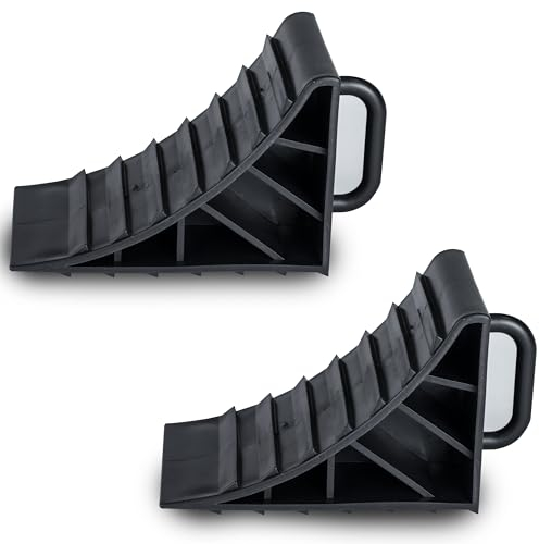 2X Unterlegkeile 15x10x9 cm für PKW Wohnmobil Wohnwagen aus Kunststoff mit Griff Bremskeil Keil Camping Zubehör Schwarz Parkhilfe Einparkhilfe Parkstopper Standkeil Auto Parken Anhänger