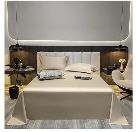 Bettlaken ohne Gummizug Betttuch Haustuch Laken 100S Langstapelige Baumwolle Satin Weich Luxuriös Bettlaken viele Farben und Größen(Camel,160x230cm)