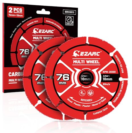 EZARC Carbide Disco da Taglio, 76 mm × 22,2 mm, Dischi da Taglio per Legno, Legno con Chiodi, Laminato, Plastica, Gesso, Confezione da 2
