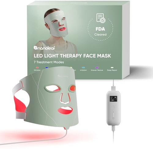 Nanoleaf LED Light Therapy Face Mask, 7 Targeted Light Modes, Portable Red Light Mask with NIR LEDs, Skin-Friendly Silicone & Eye Protect, 5-10 Mins Quick Treatment, Infrared Rechargeable