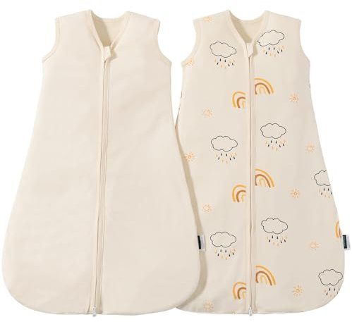 PewinGo Baby Schlafsack 0.5 TOG 2PCS aus 100%-Baumwolle für Neugeborene 0-6 Monate, Doppelreißverschluss, Weich & Atmungsaktiv, Maschinenwaschbar (Beige)
