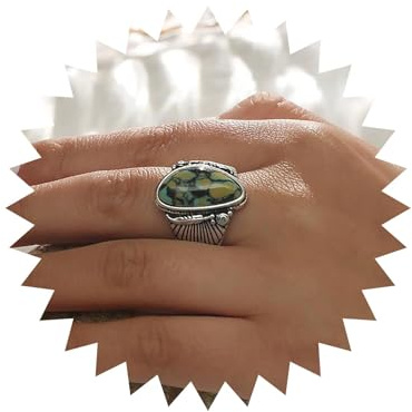 Xduargs Boho Turquesa Dedo Anillo De Plata Gema Abierta Nudillo Vintage Geométrica Turquesa Envoltura Punk Piedra Preciosa Ajustable Apilamiento De Joyería Para Las Mujeres