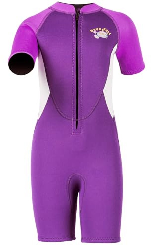 Muta corta in neoprene per bambini Shorty 2,5 mm, muta in neoprene, per ragazze, chiusura frontale calda, per nuoto, snorkeling, surf, immersioni, viola, taglia M