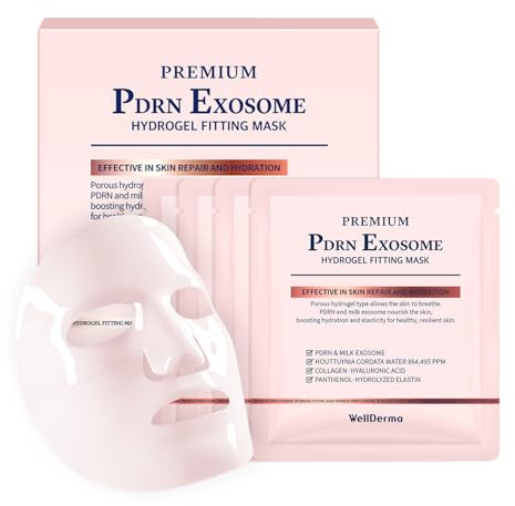 WELLDERMA PDRN Exosome Hydrogel Fitting Mask, 30g x 4 Sheets – Revitalizing & Hydrating Micro-Hole Sheet Mask with PDRN (Sodium DNA), Milk Exosome, Peptides & Hyaluronic Complex