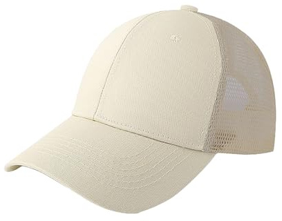 BrightGlow Unisex Mesh Cap Kinder Basecap Atmungsaktiv Trucker Cap Sommersportmütze Pferdeschwanz Sonnenhut mit Loch Einstellbar Baseballkappe für Outdoor Mädchen Jungen Beige Einheitsgröße