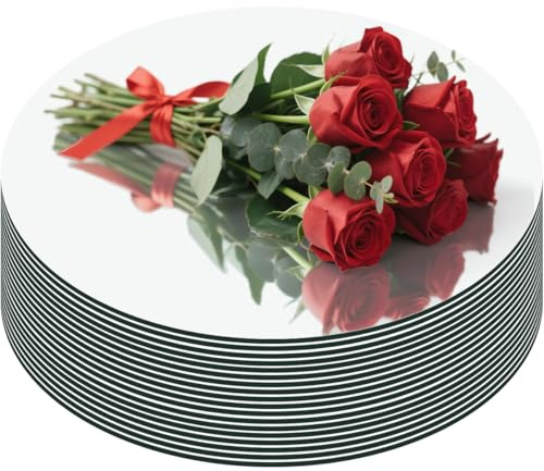 18PCS Round Mirror Trays, No Glass Mirror Centerpieces for Table 8 Candle Plate Circle Wall Mirror Tiles for Table Centerpieces Crafts Wedding Christmas Party Decorations (8inch)