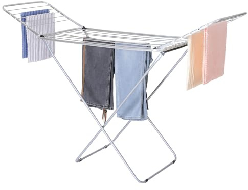 various Tendedero Plegable con Alas de Acero Aleado,Tendedero Plegable y Antideslizante para Interior y Exterior 180 x 55 x 90 cm,Ligero, Compacto, Superficie Tendido 18 m (con Alas-Gris)