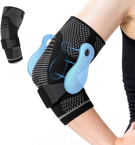 Cezlstesy Tutore Epicondilite Gomito, Gomitiera per Epicondilite con 2 Cuscinetti di Compressione, Tabendaggio per Gomito Antiscivolo, Gomitiere Palestra per Donna Uomo per Tennis, Golf (Nero, XL)