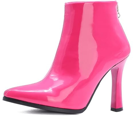 Gicoiz Mujer Puntiagudo Tacón Alto Botas Charol Gamuza Cuero Botas Cortas Noche Formal Tacón de Aguja Invierno Boda Warm Chelsea Bride Zapatos Rose-Rojo Talla 48 EU-50Cn