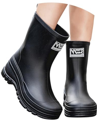 Botas de Agua Botas de Lluvia Botas de Lluvia fáciles de Poner Botines de Lluvia Elegantes para Mujer, de Media, para Exteriores, con Gruesa y cómodos para Usar Durante Toda la (Black, 40)