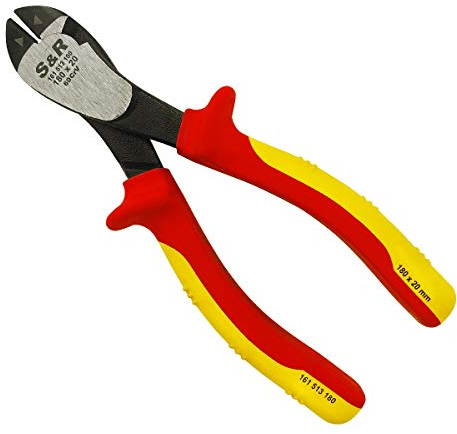 S&R VDE-Kraft-Seitenschneider 180mm -1000V Zange, 60CrV-Stahl, HRC 58-66, hitze- und induktions-gehärtet, ergonomisch mit 2-Komponenten-Griffen, Draht- und Kabelschneider, Schneidbacken 20mm