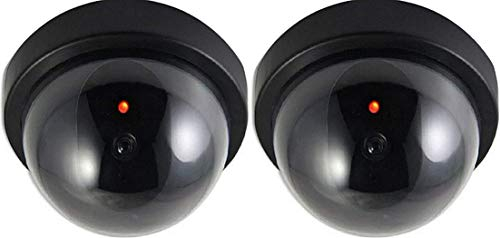 O&W Security Lot de 2 caméras factice avec objectif factice pour la surveillance des marchandises avec lumière LED rouge pour l'intérieur et l'extérieur