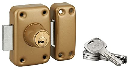 Verrou de Porte d'Entrée Vitrée TRANSIT 2 - Double Cylindre 60mm - Protections de Sécurité - 4 Clés Laiton Nickelé Réversibles et Carte de Propriété - Made in France - Finition Époxy Doré - THIRARD