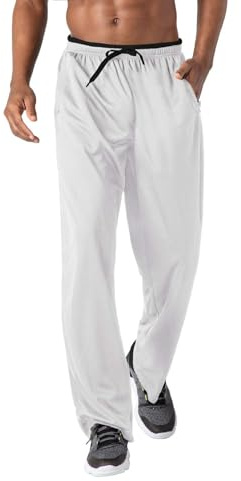 KEFITEVD Sport Trousers Mens Quick Dry Gym Running Pants Loose Fit Joggers Bottoms Trousers with Zip Pockets White Black L