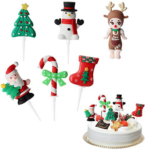 Cake Topper Weihnachten Hillylolly 6 Stück Weihnachten Cupcake Topper, Cupcake Deko Weihnachte, Weihnachtskuchen Topper, Cupcake Topper, Kuchendekoration Weihnachte für Weihnachtsfeier Deko