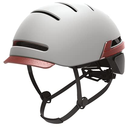 Urban Prime Urban Helmet, Casco con luci e indicatori di direzione wireless, Unisex, Adulto, Bianco Grigio chiaro, Taglia unica