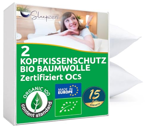 Kopfkissenschutz 80x80cm Biologischer Baumwolle Molton, Nicht wasserdicht, 2er-Set kopfkissenschoner, Atmungsaktive und Saugfähige, Kopfkissenüberzug, kopfkissenschutz