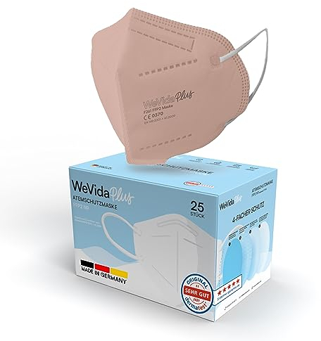 WeVida® Plus FFP2 Lot de 25 masques respiratoires certifiés CE et conformes aux normes EN149:2001+A1:2009, CE2841 (vieux rose)