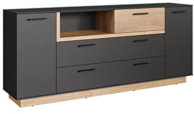 trendteam smart living - Synnax - Sideboard - Anthrazit/Eiche - elegante Kommode mit Soft-Close Türen und Selbsteinzug Schublade - (BxHxT) 187 x 81 x 40 cm - schwarze Rückwand - Sockel - kratzfest