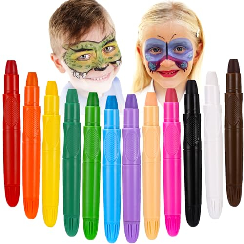 12 Farben Schminkstifte Set für Kinder, Abwaschbare Kinderschminke Stifte Schminken Kit, Gesichtsfarben, Sicher und Ungiftig, Einfach zu verwenden, für Halloween Geburtstagsfeiern, Weihnachten