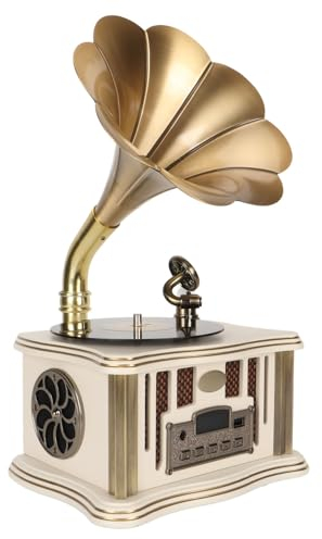 Vintage-Grammophon-Bluetooth-Lautsprecher, Bronze-Vintage-Retro-Klassiker-Grammophon-Form-Lautsprecher-Spieluhr für Heim- und Unterhaltungsdekorationen, Urlaub, Party und